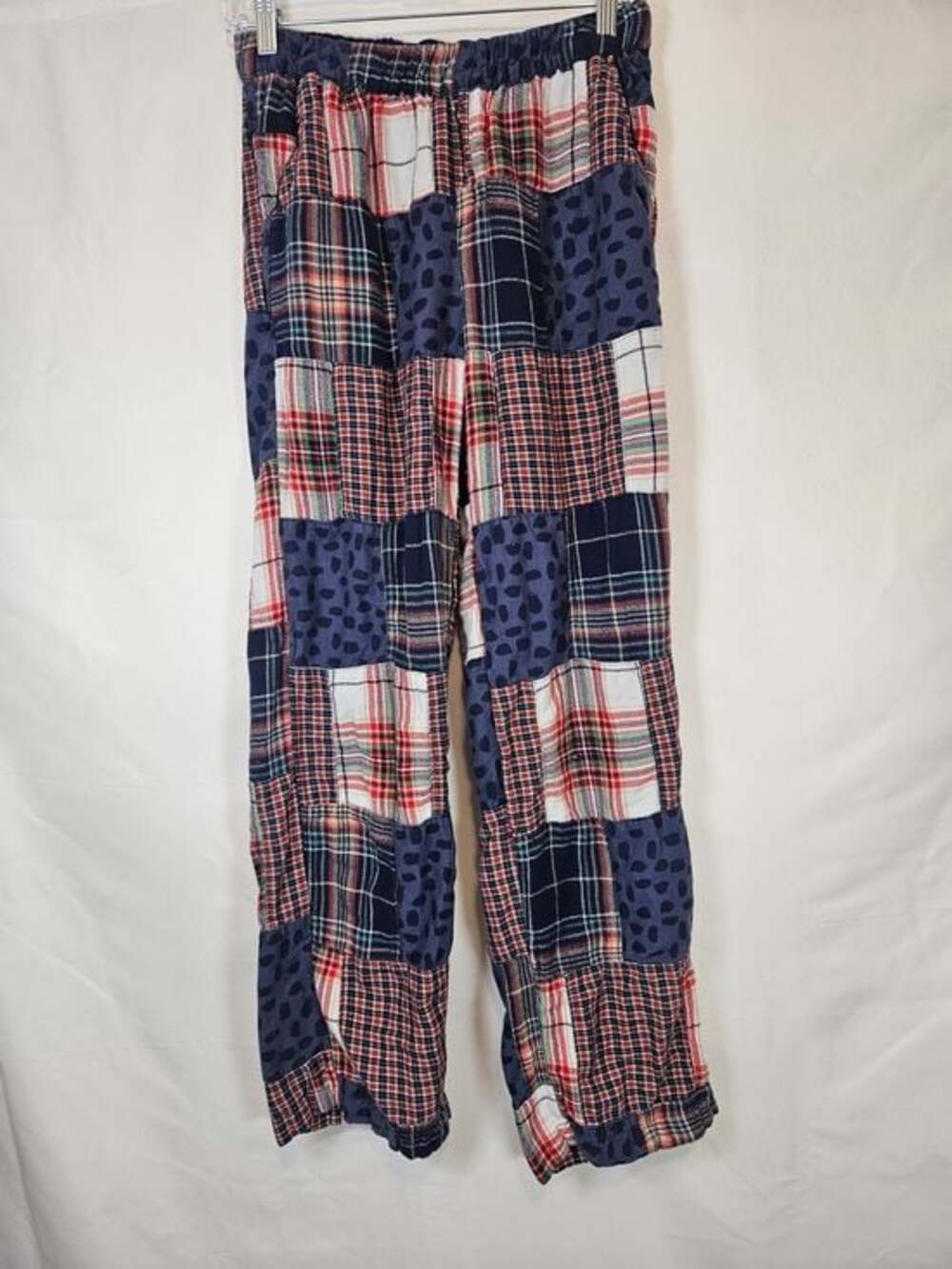 aerie Patchwork Plaid & Navy Jogger Pants With Pockets